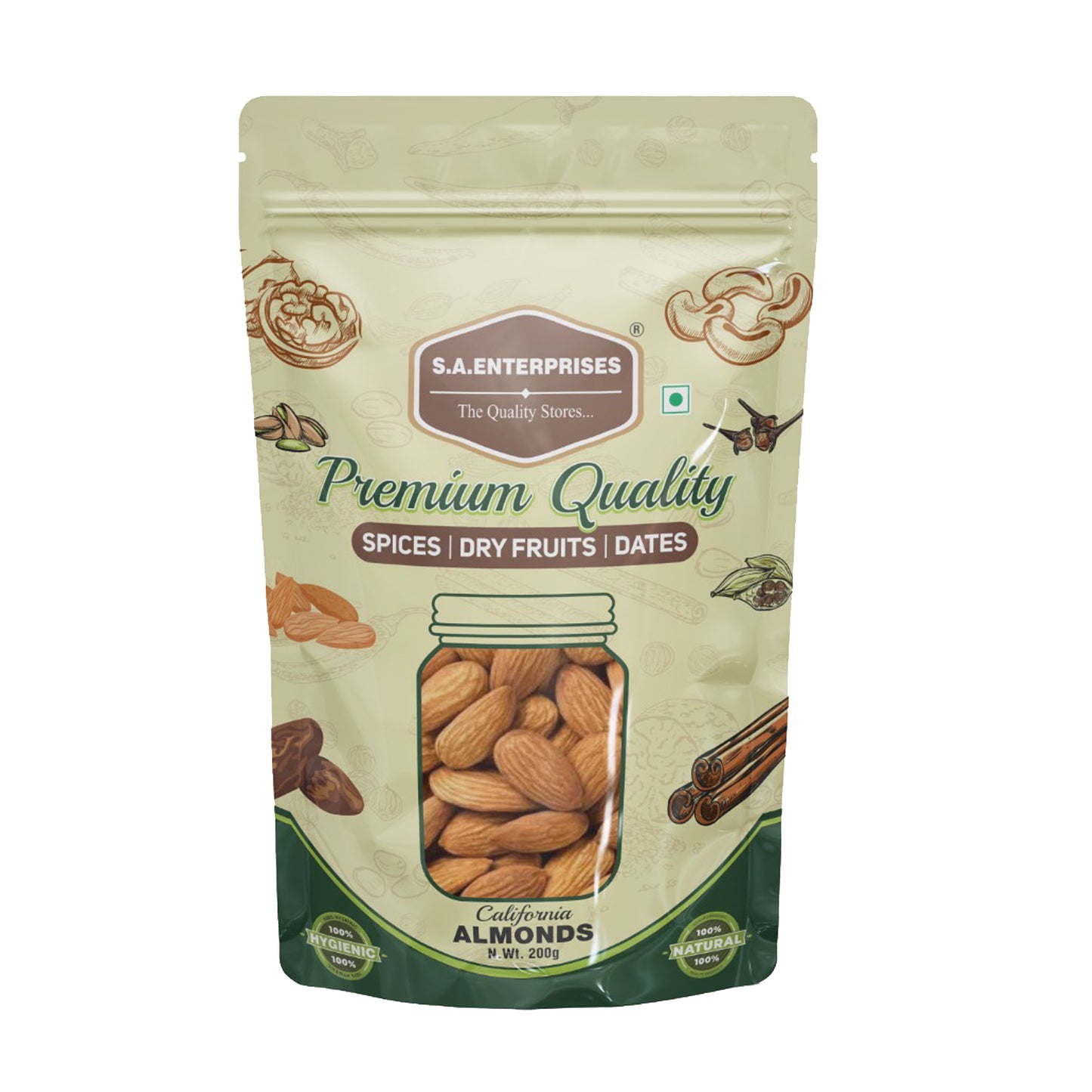 S.A.Enterprises California Almond Nuts 1Kg (200g x 5)