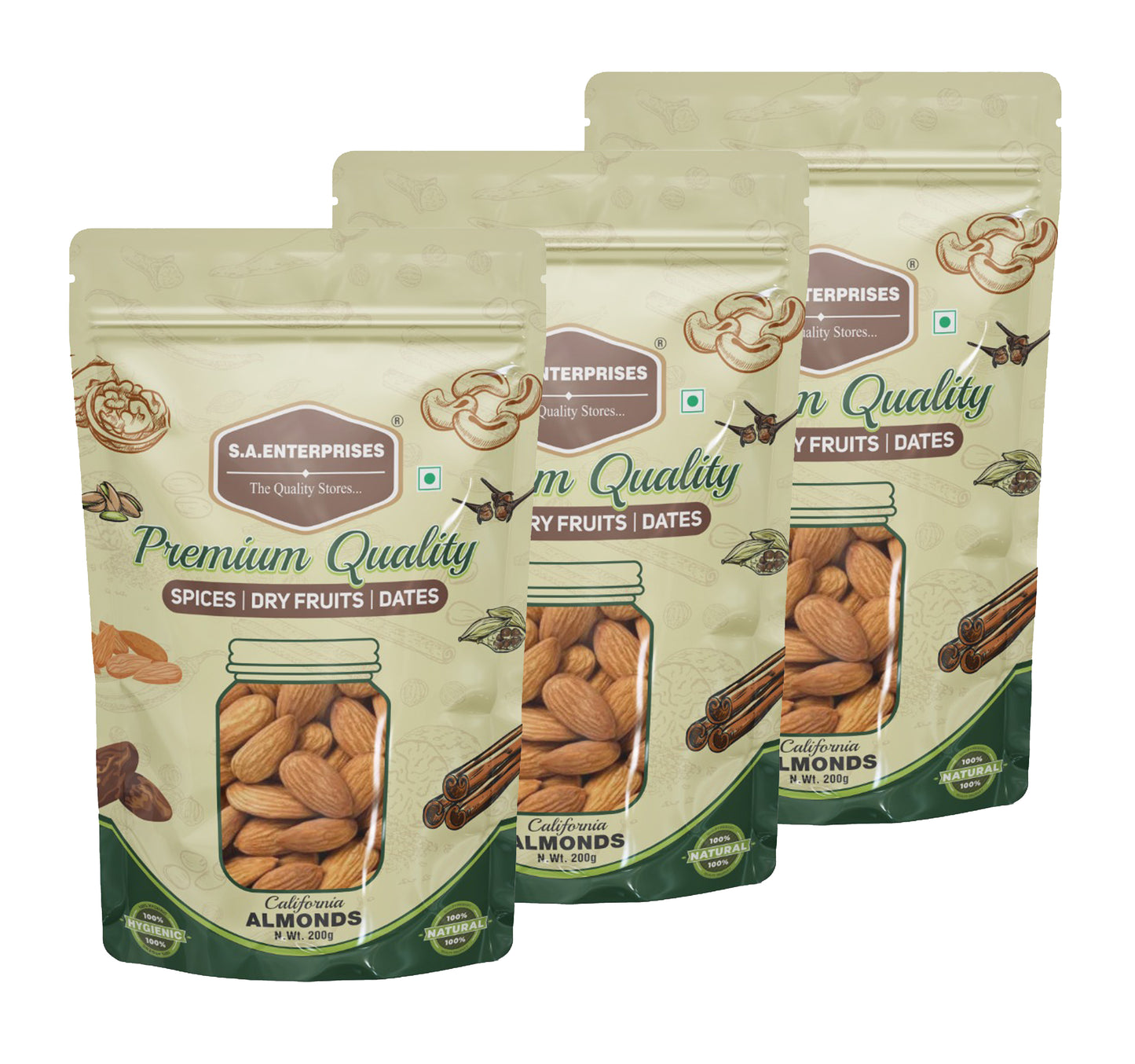 S.A.Enterprises California Almond Nuts 600g (200g x 3)