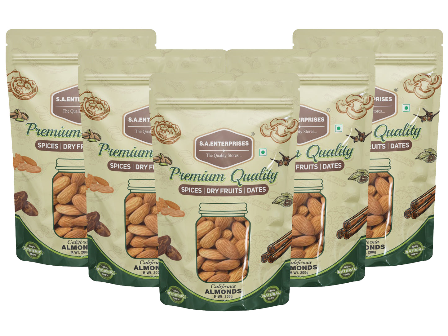 S.A.Enterprises California Almond Nuts 1Kg (200g x 5)