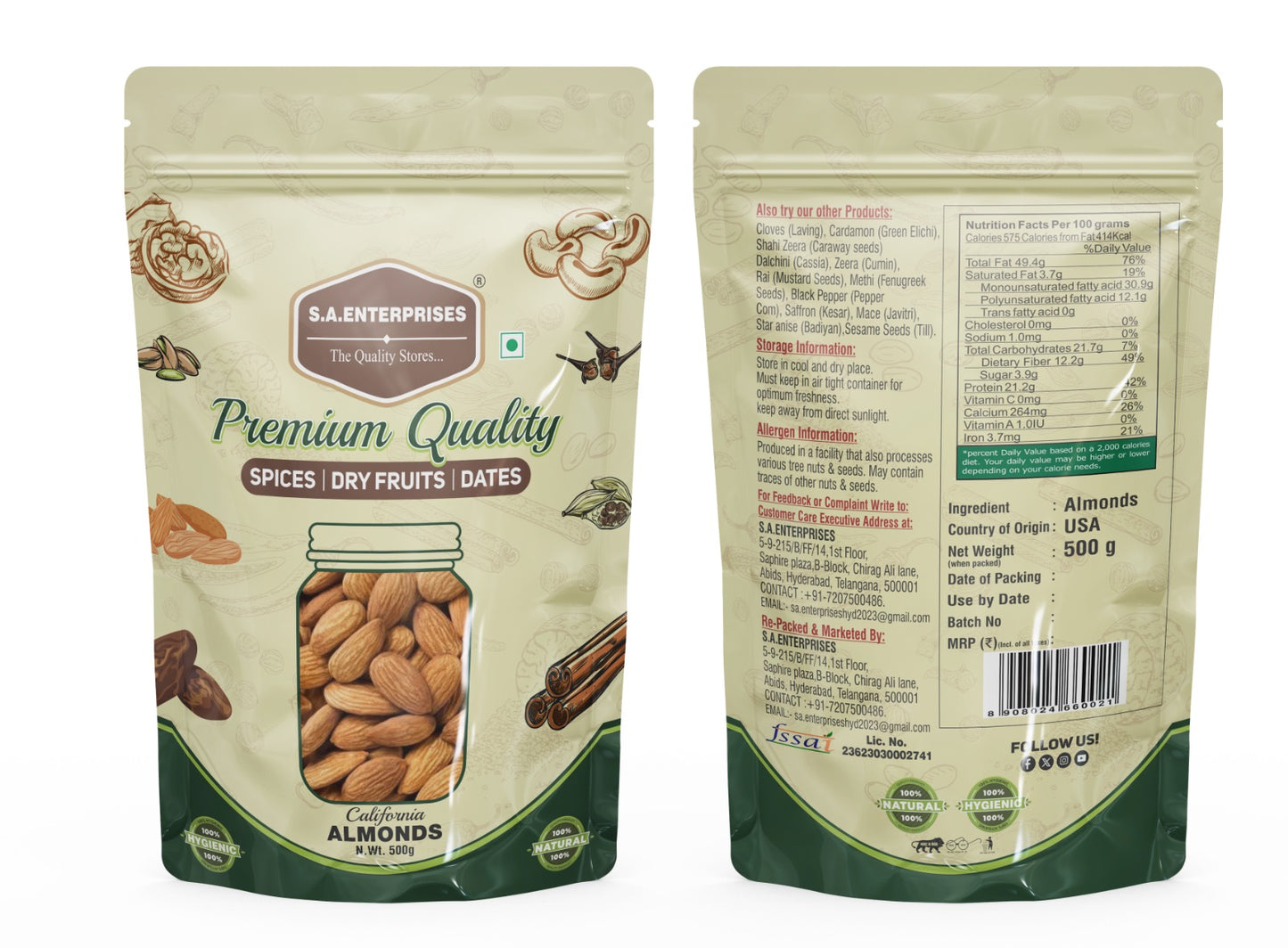 S.A.Enterprises California Almond Nuts 500g