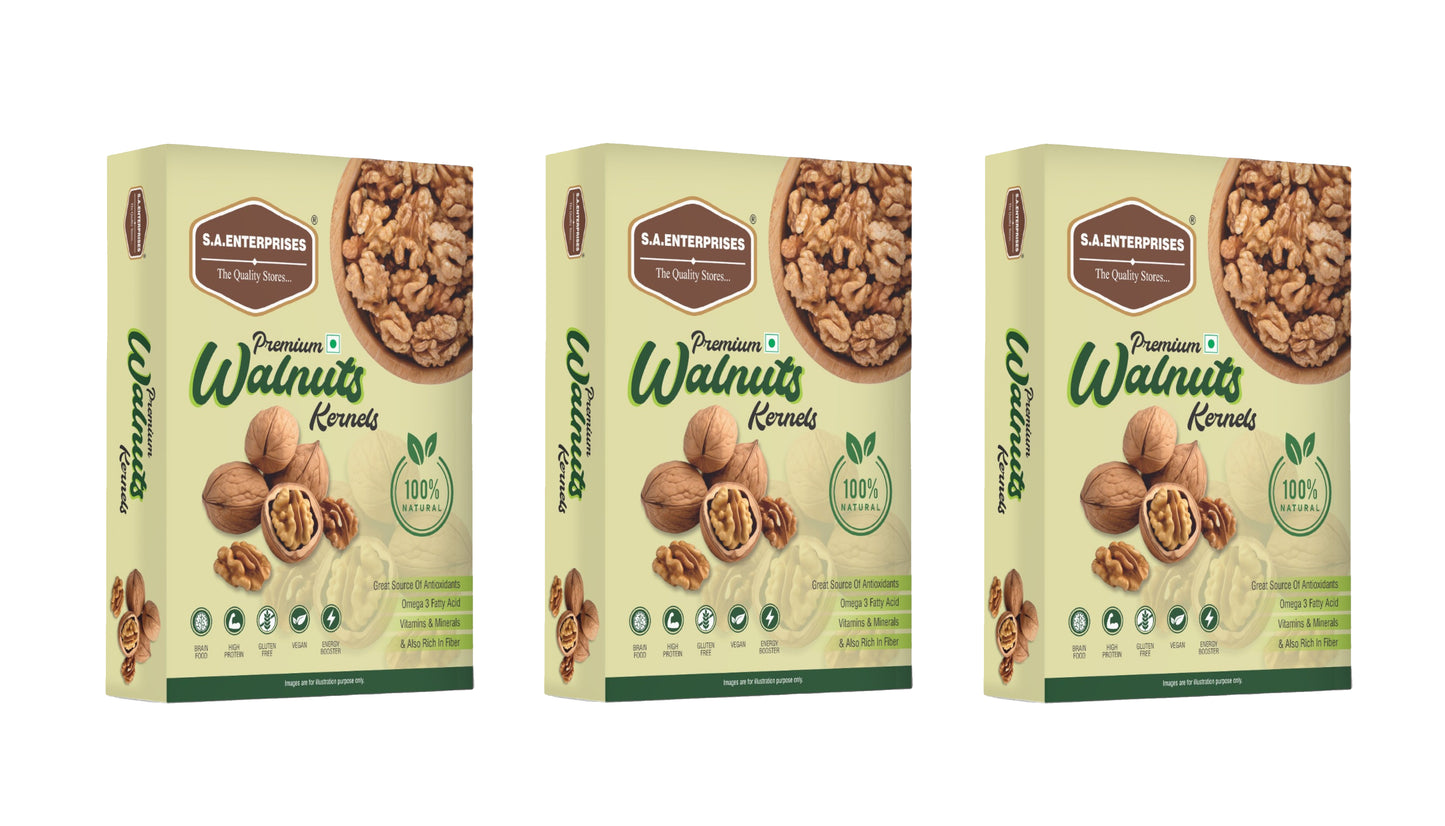 S.A.Enterprises Walnut Kernels Premium 600g (200g X 3) | Akhrot Giri